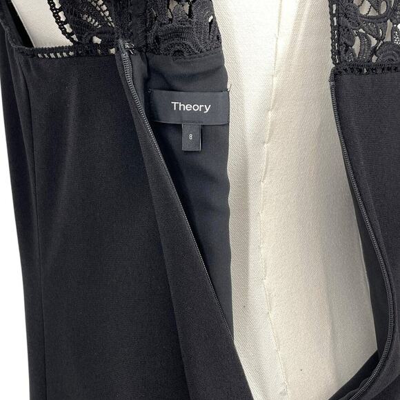 Theory Aronella Lace Crepe Mini Dress Black High Neck Size 8 - Picture 9 of 9